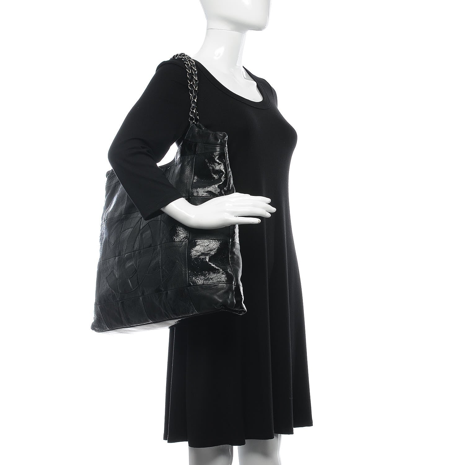 Chanel Patent Calfskin Patchwork Brooklyn Tote Black 2 of 9