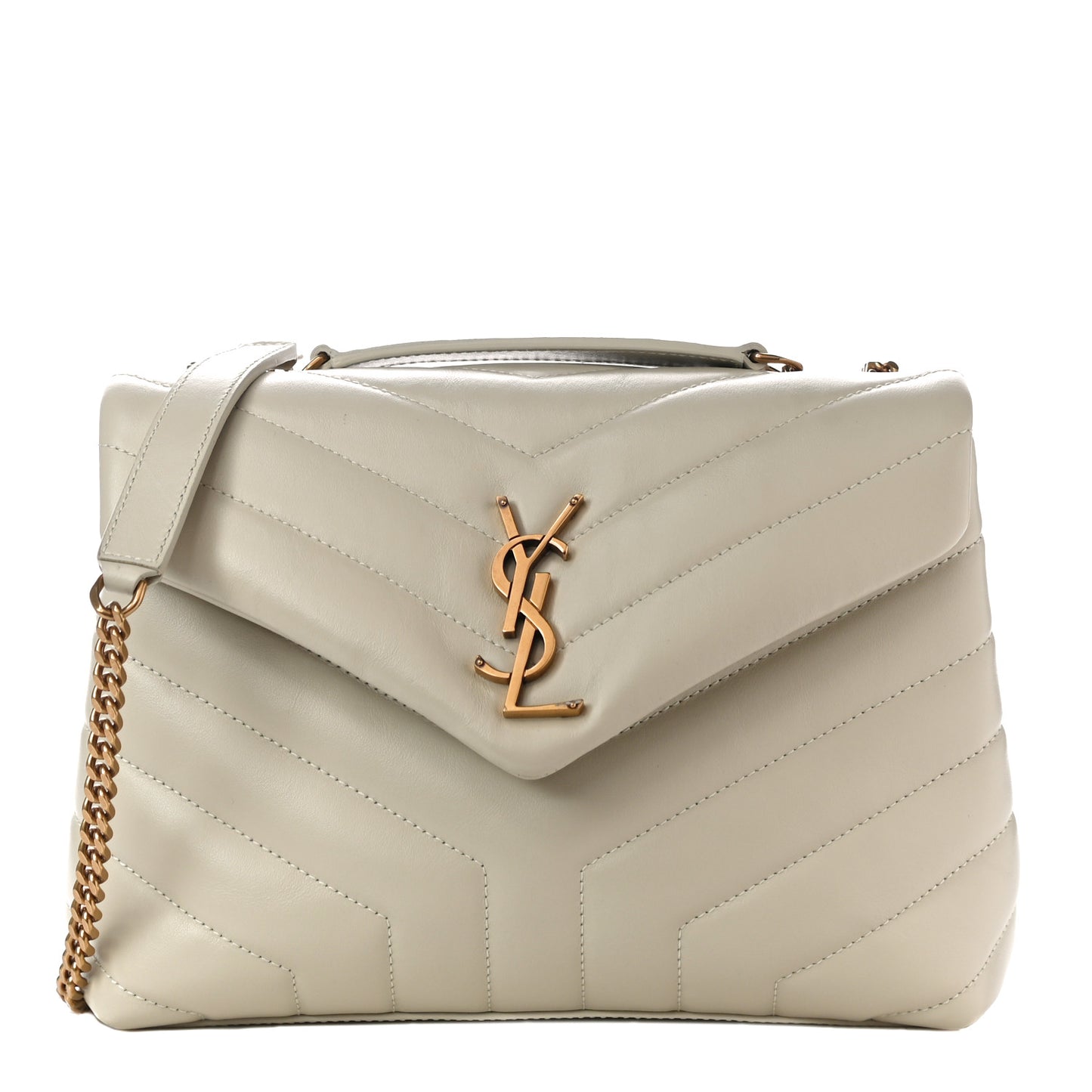 Calfskin Y Quilted Monogram Small Loulou Chain Satchel Ivory