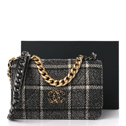 Chanel Tweed Quilted Chanel 19 Wallet On Chain WOC Grey Black Beige 10 of 10
