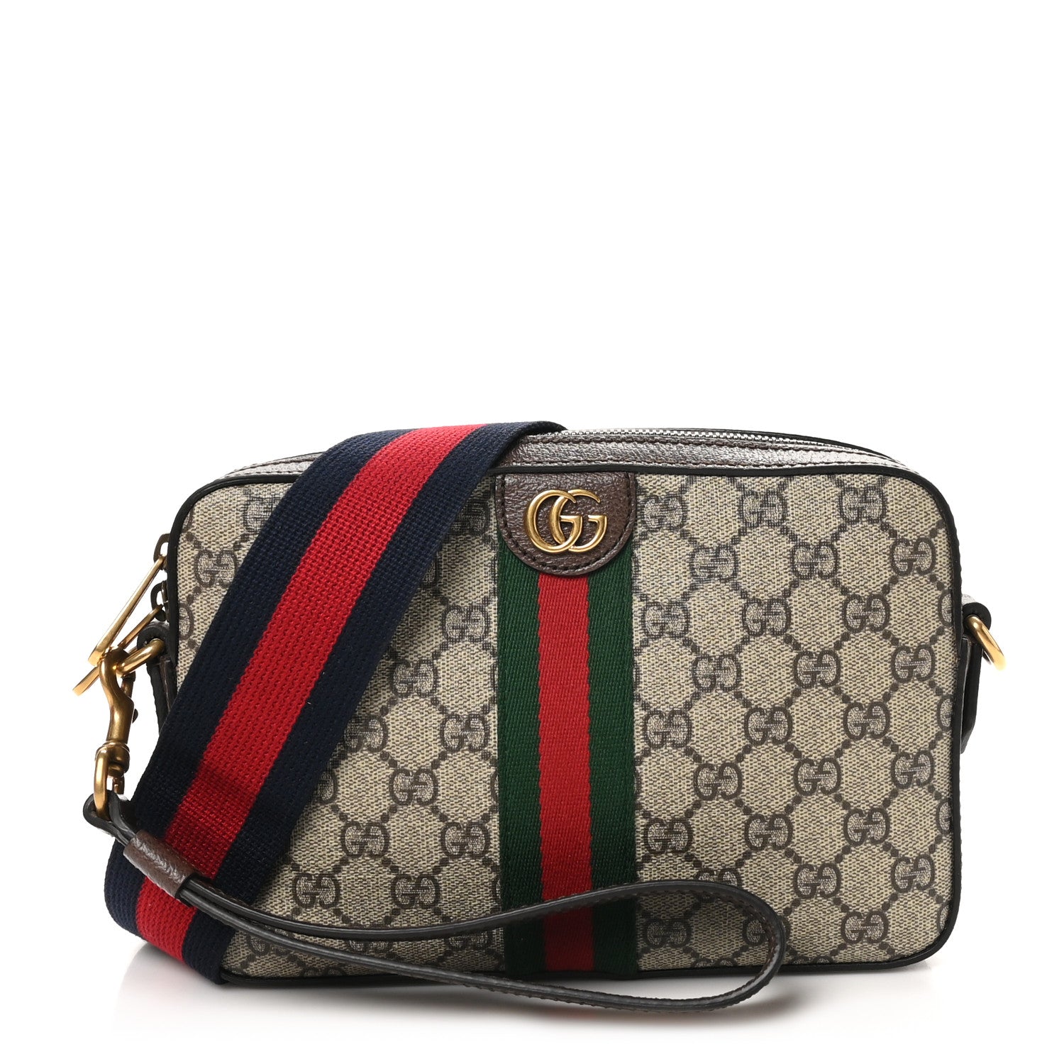 Gucci GG Supreme Monogram Textured Dollar Calfskin Web Ophidia Wristlet Shoulder Bag Beige Ebony New Acero 1 of 10