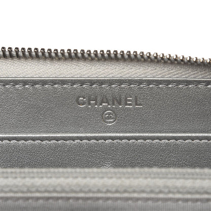 Chanel Metallic Calfskin Diamante Camellia Zip Around Wallet Silver 7 of 9