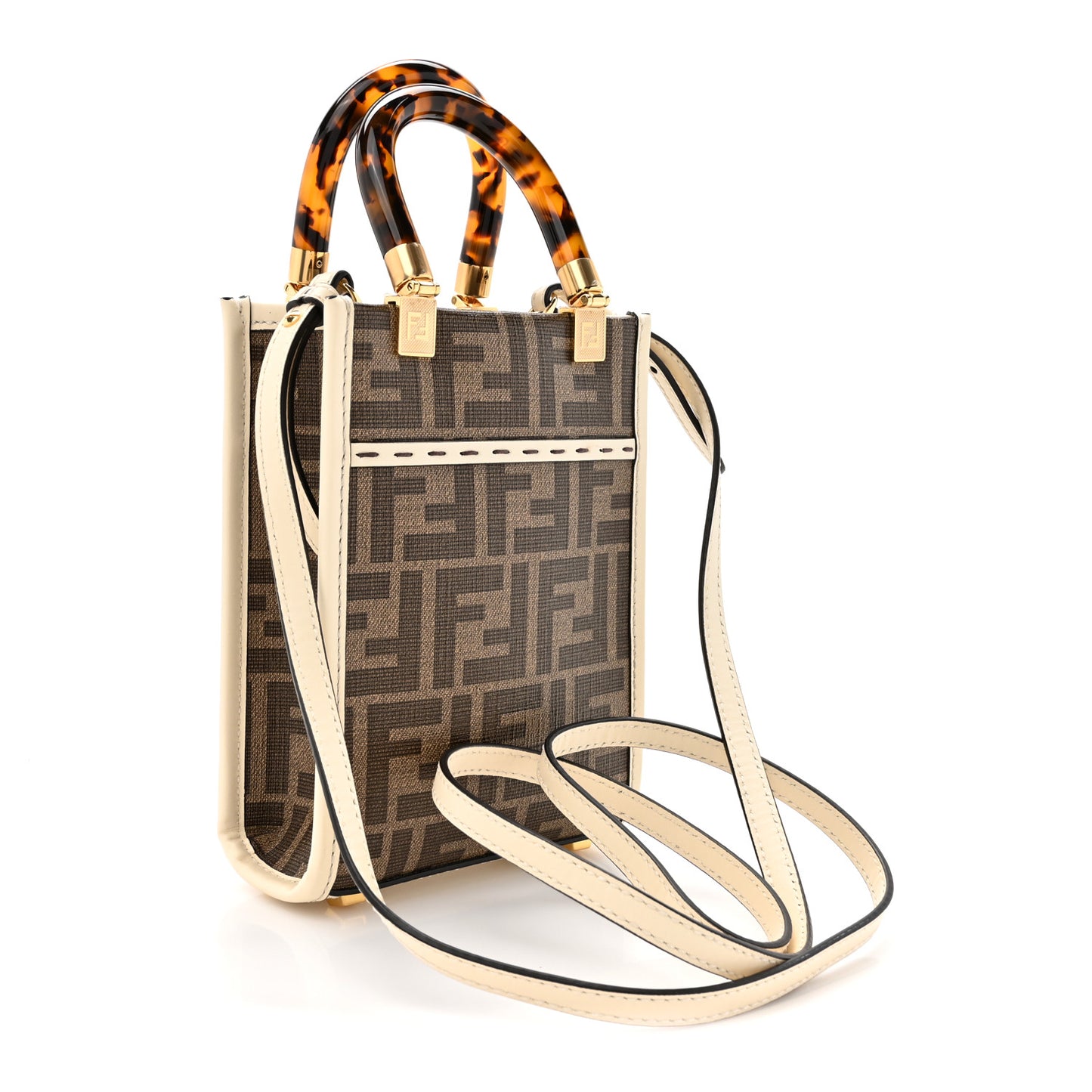 Glazed Fabric Vitello King Plexiglass FF 1974 Logo Hairdo Girls Inlay Mini Fendi Sunshine Shopper Tote Mogano Panna Multicolor
