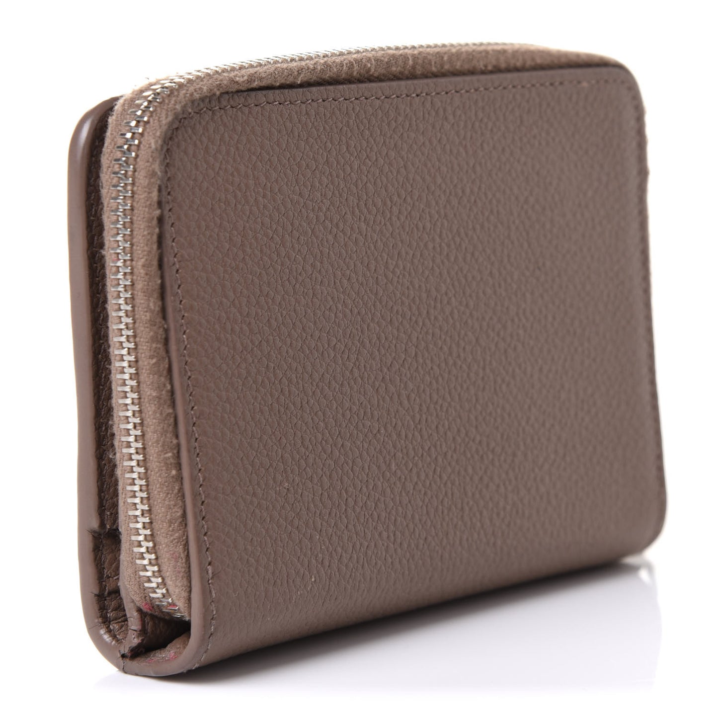 Grained Calfskin Rive Gauche Compact Zip Around Wallet Taupe