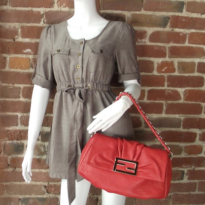 Fendi Crinkled Lambskin Mia Shoulder Flap Red 2 of 12