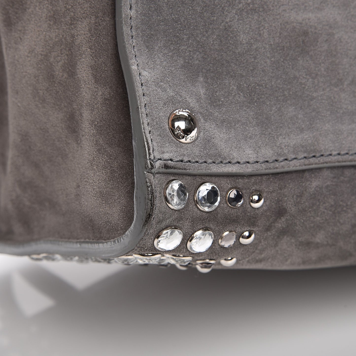 Scamosciato Suede Studded Crystal Twin Pocket Tote Marmo