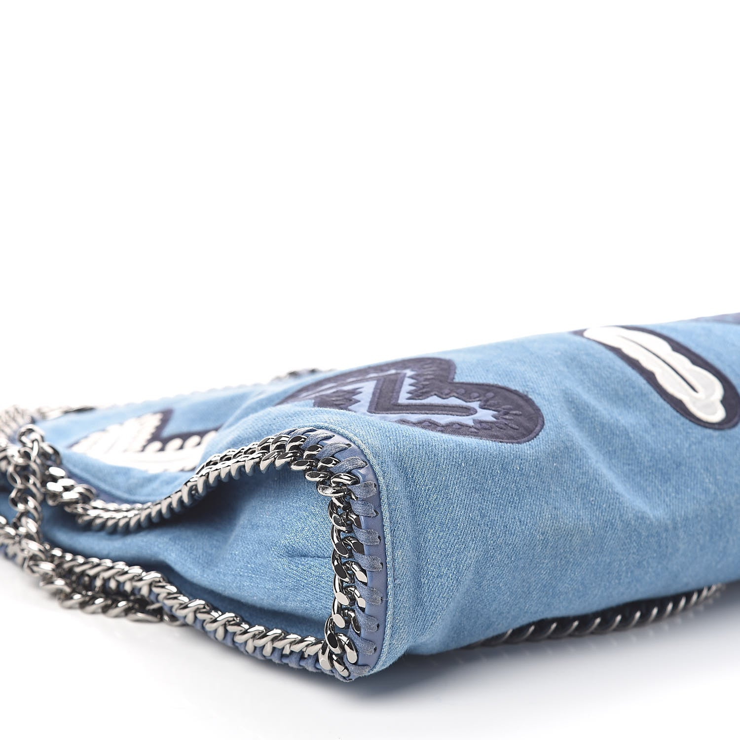 Stella McCartney Eco Denim Embroidered Zigarette Falabella Fold Over Tote Blue 8 of 9