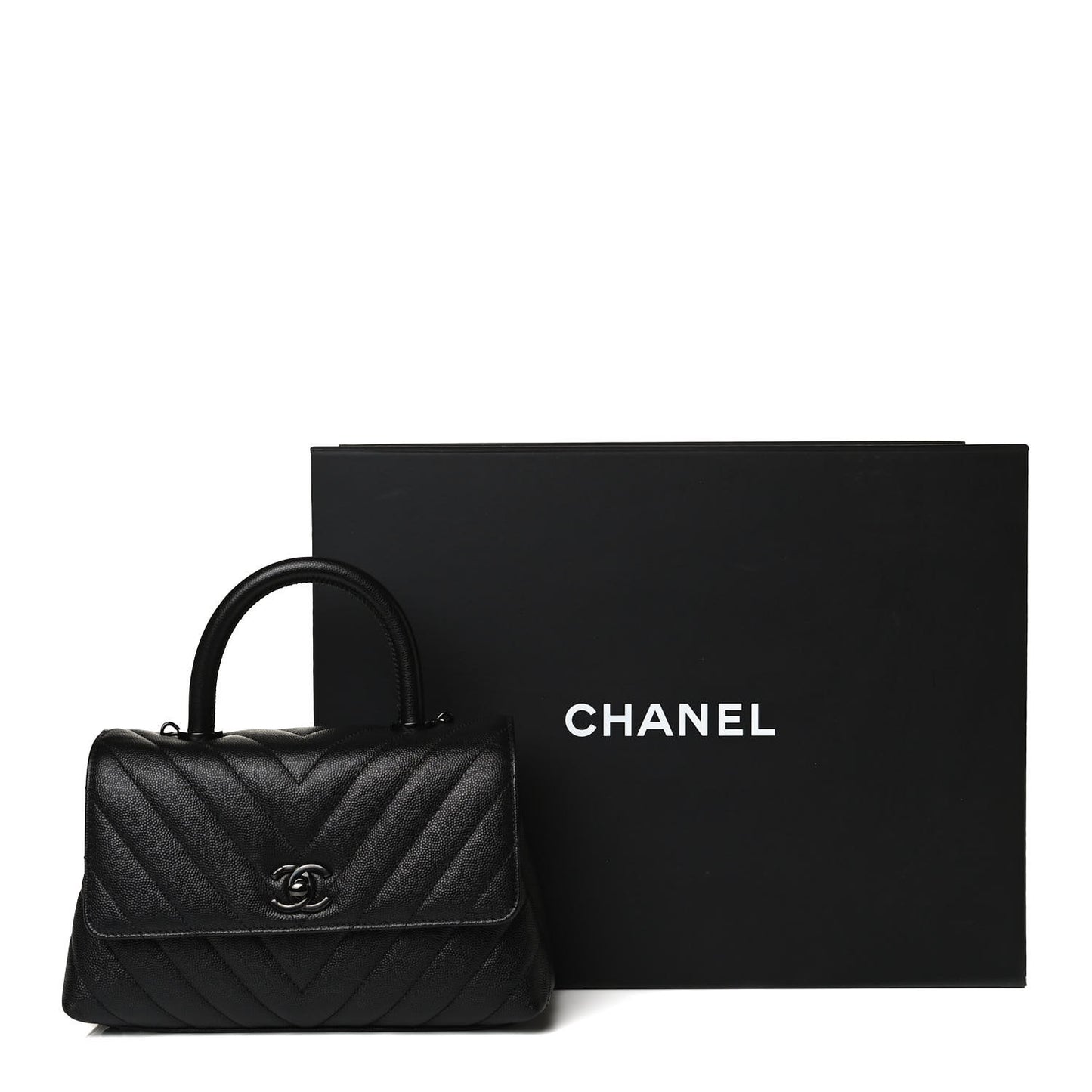 Caviar Chevron Quilted Mini Coco Handle Flap So Black