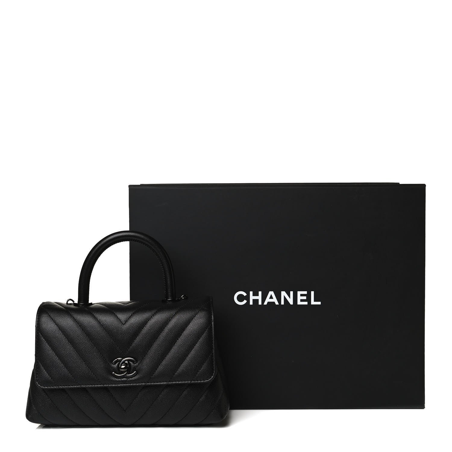 Chanel Caviar Chevron Quilted Mini Coco Handle Flap So Black 14 of 14