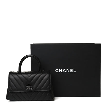 Chanel Caviar Chevron Quilted Mini Coco Handle Flap So Black 14 of 14