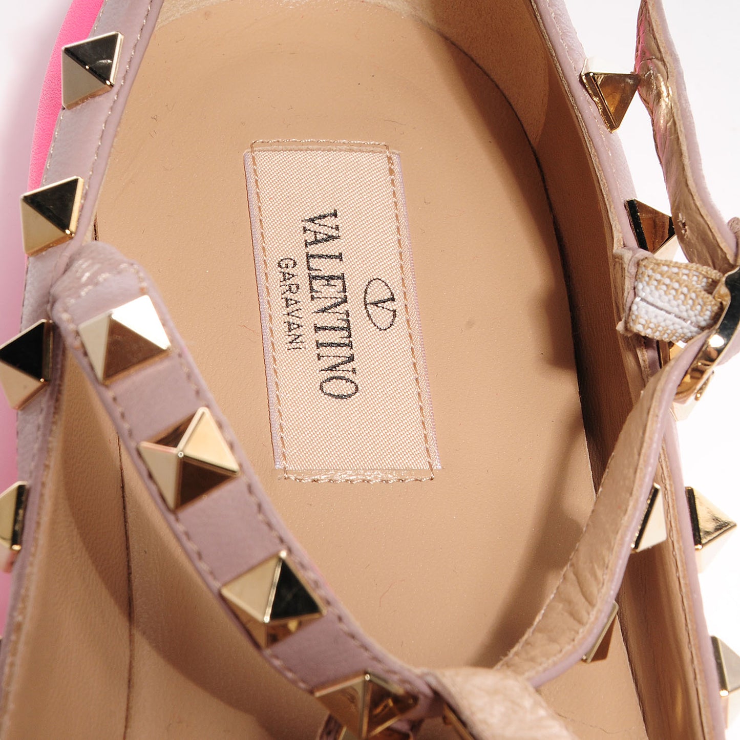 Calfskin Nappa Rockstud Cage Ballerina Flats 38 Fuxia Fluo Poudre