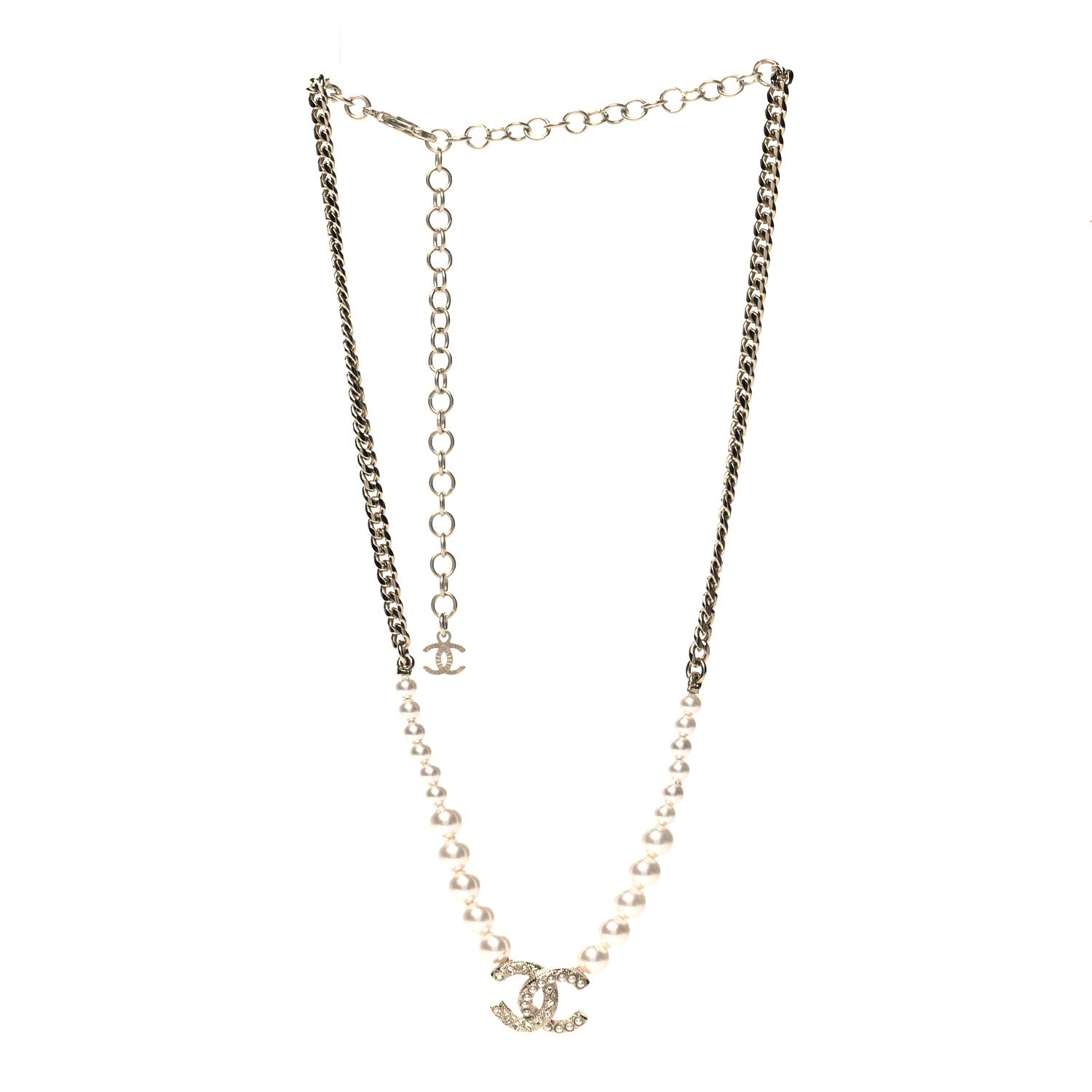 Chanel Pearl Crystal Chain CC Necklace Gold 3 of 5