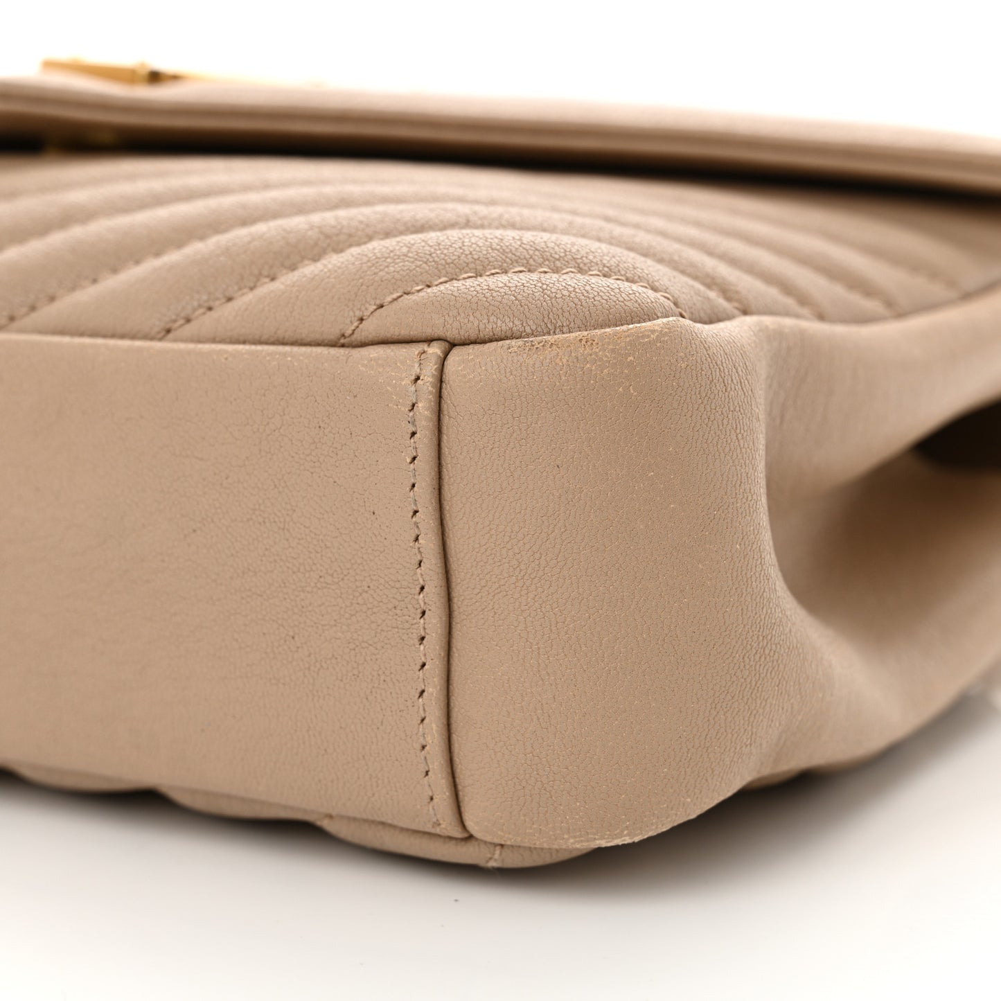 Sheepskin Matelasse Chevron Monogram Medium College Bag Dark Beige