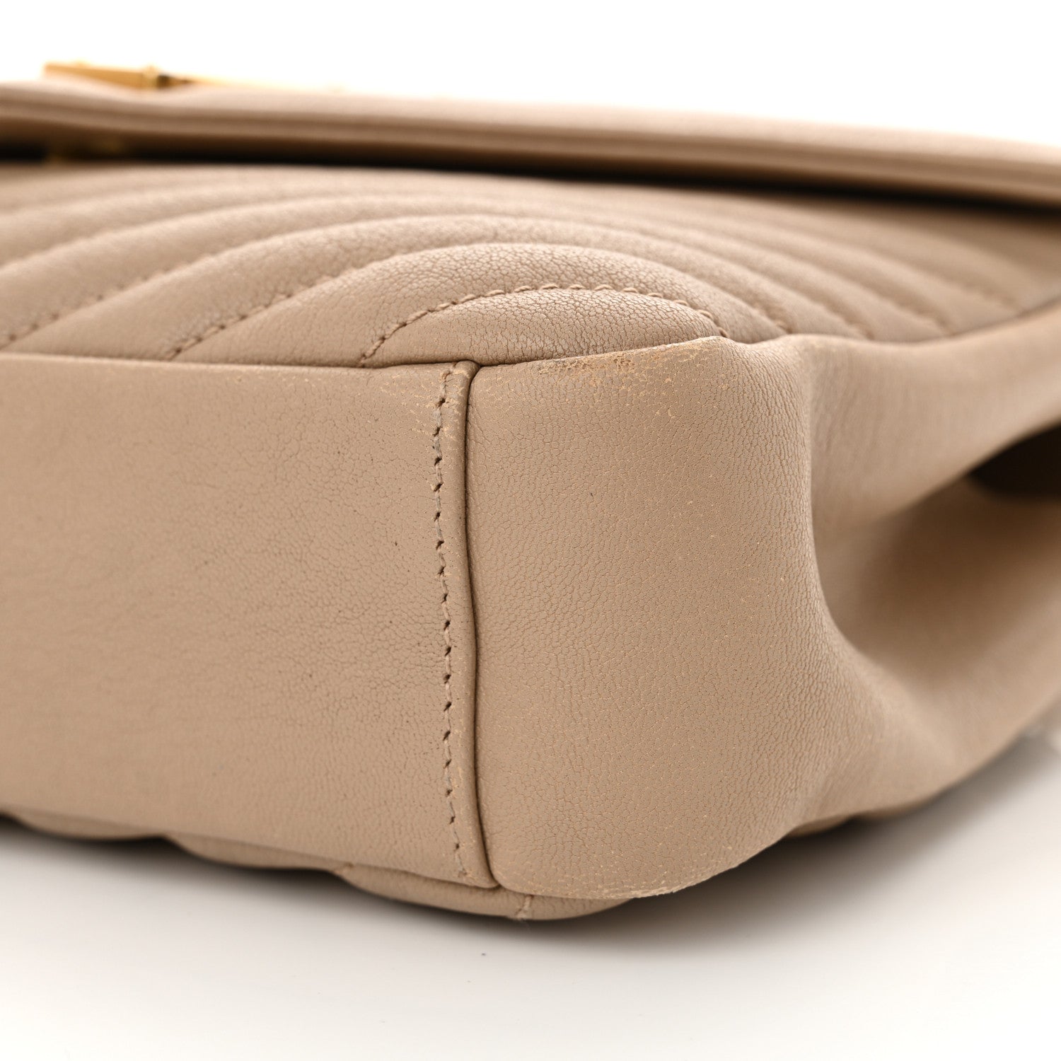 Saint Laurent Sheepskin Matelasse Chevron Monogram Medium College Bag Dark Beige 10 of 15
