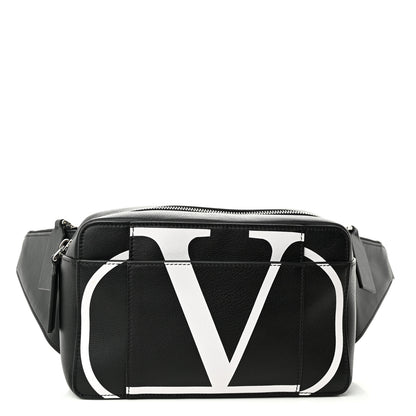 Valentino Garavani Calfskin Mens VLogo Belt Bag Black White 1 of 9