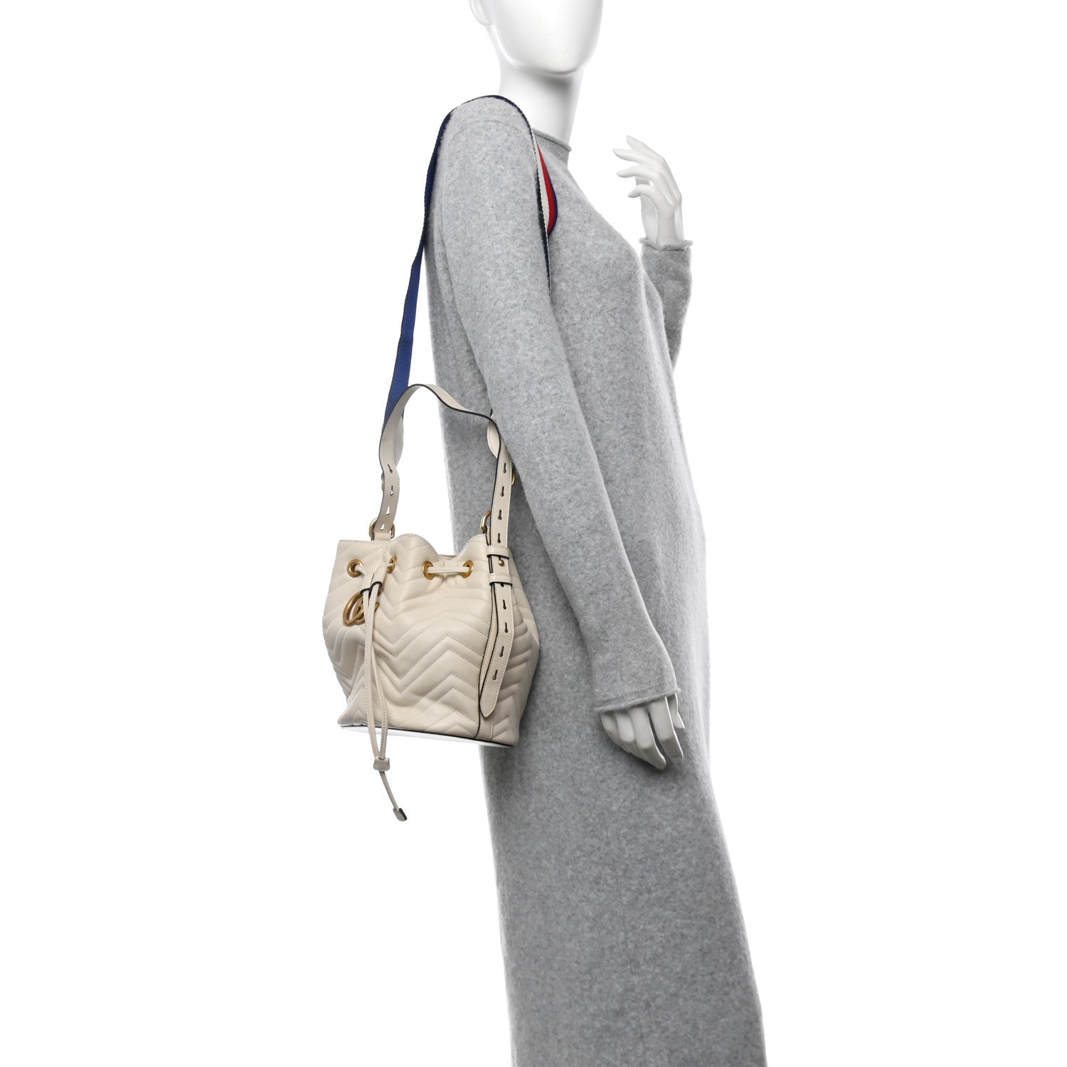 Gucci Calfskin Matelasse Sylvie Web GG Marmont Bucket Bag White 2 of 13