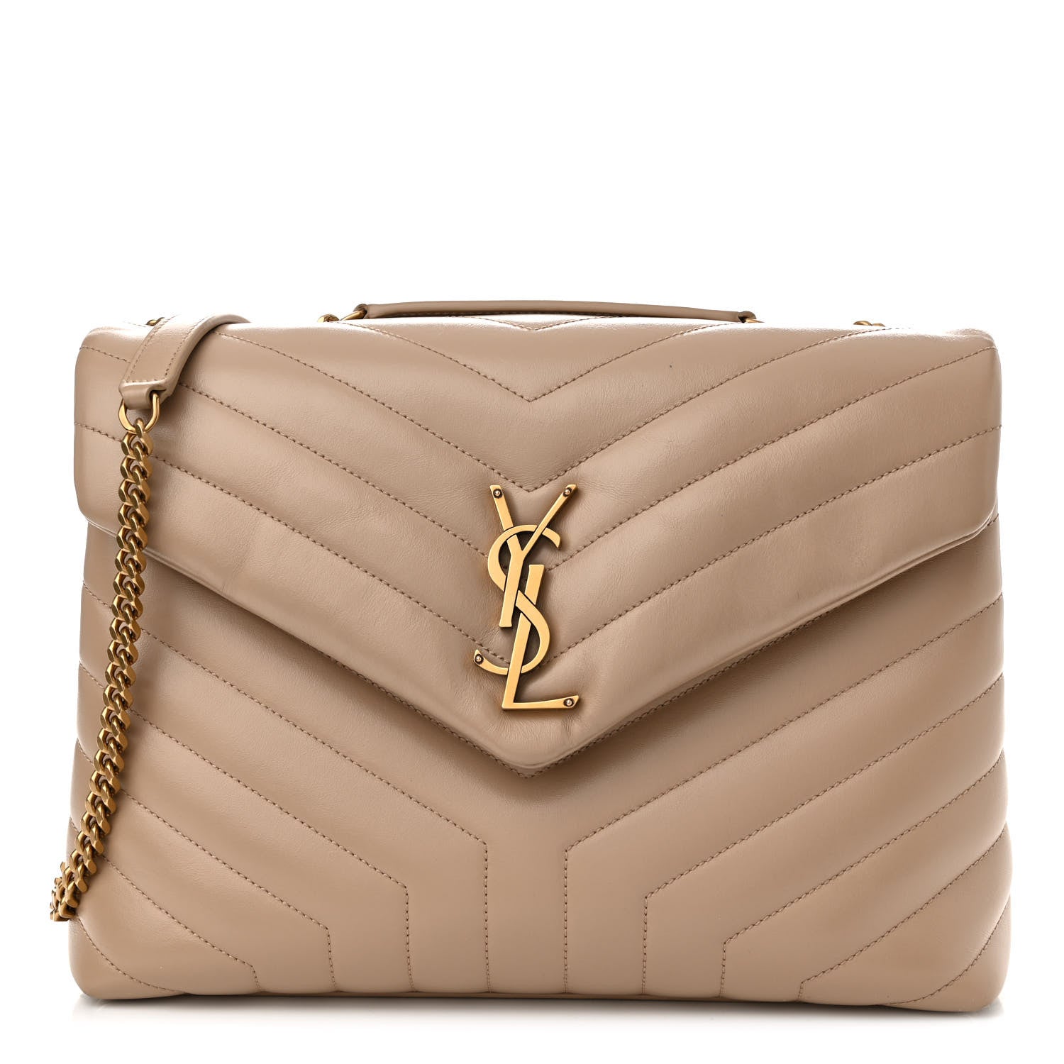 Saint Laurent Calfskin Y Quilted Monogram Medium Loulou Chain Satchel Dark Beige 1 of 13