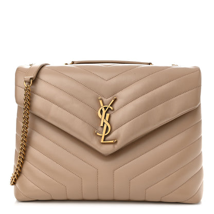 Saint Laurent Calfskin Y Quilted Monogram Medium Loulou Chain Satchel Dark Beige 1 of 13