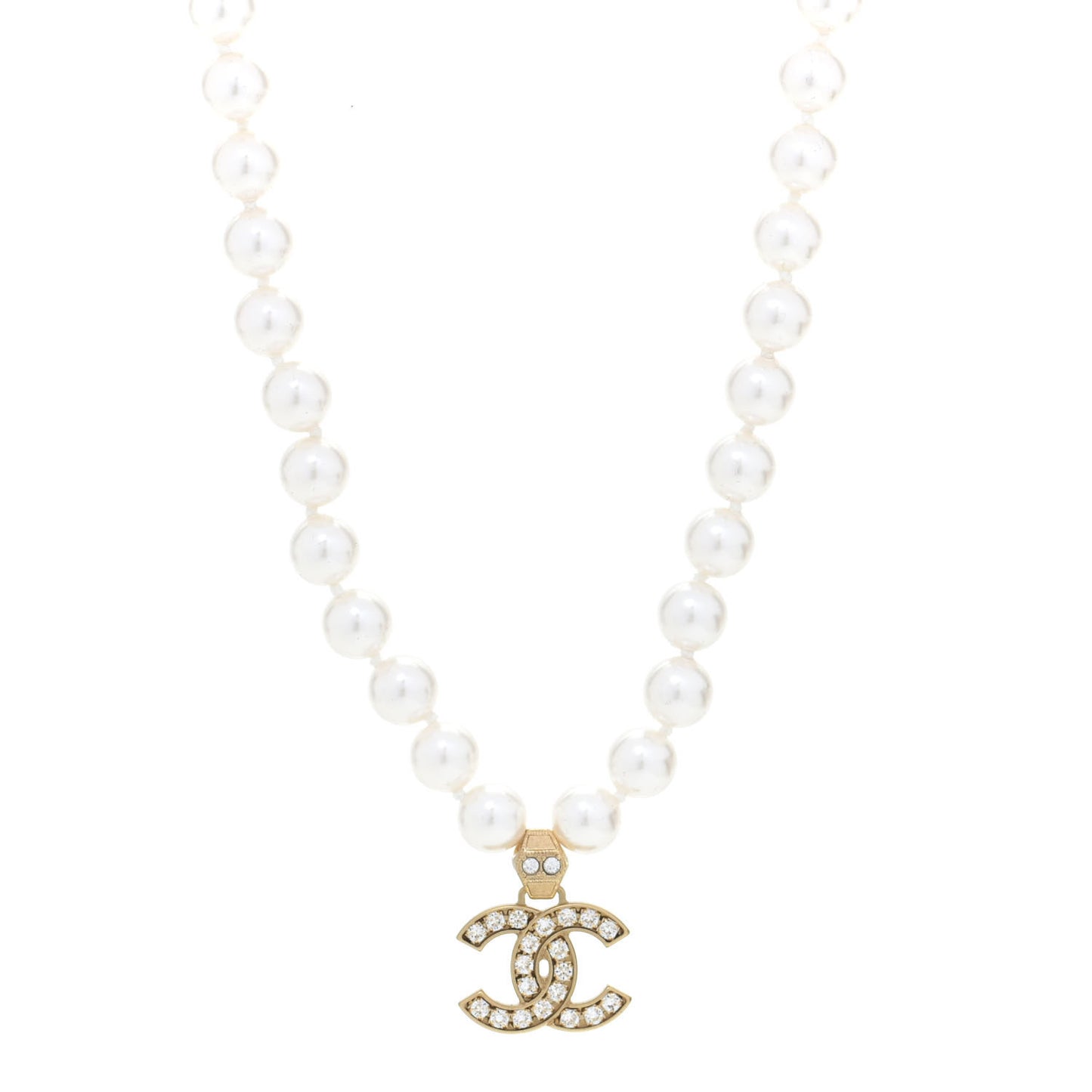 Pearl Crystal CC Short Necklace Gold