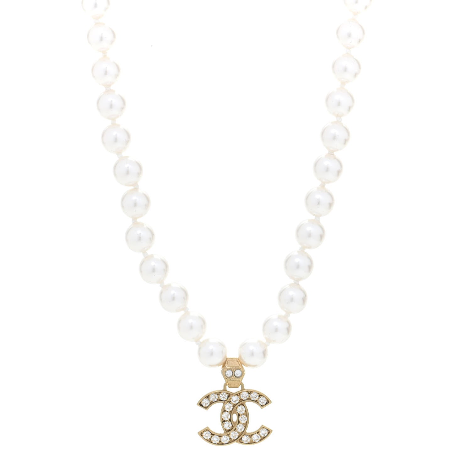 Chanel Pearl Crystal CC Short Necklace Gold 1 of 5