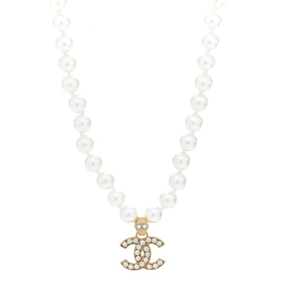 Chanel Pearl Crystal CC Short Necklace Gold 1 of 5