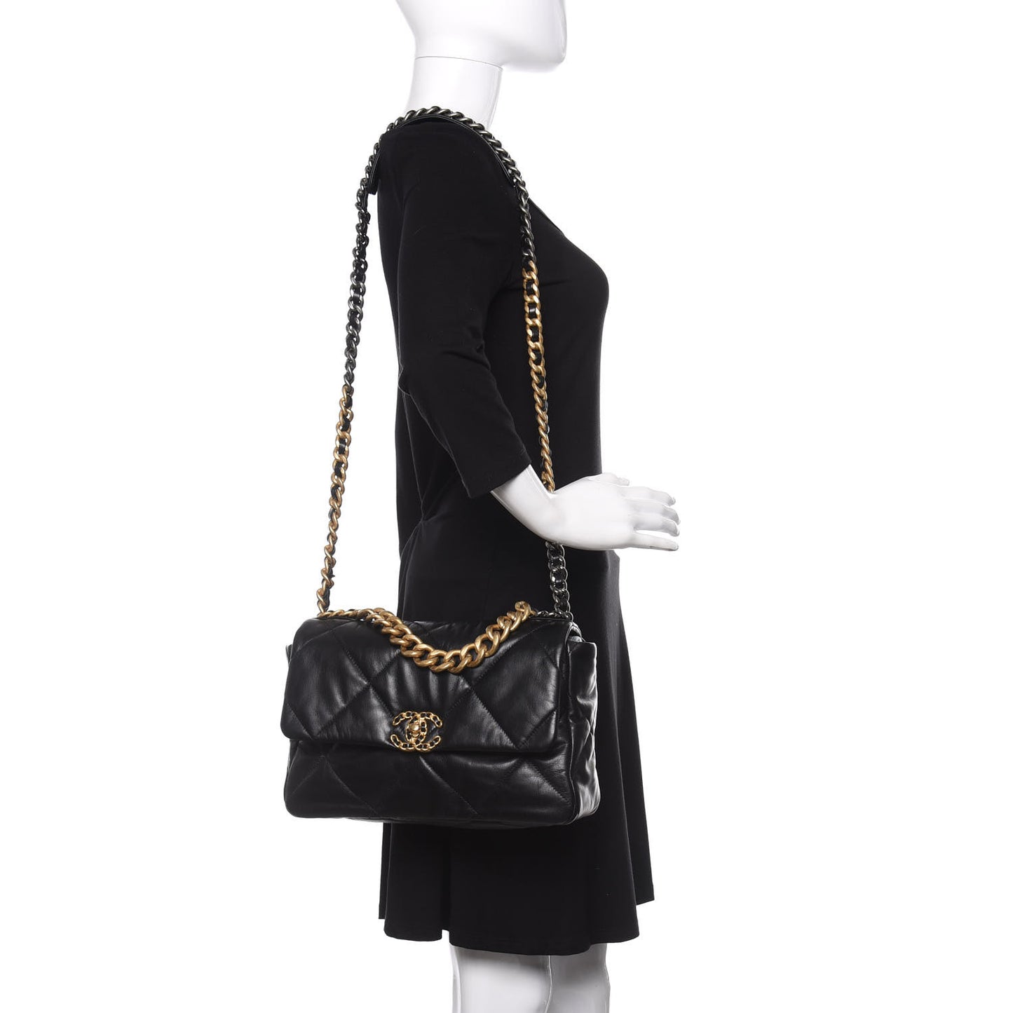 Goatskin Quilted Large Chanel 19 Flap Black