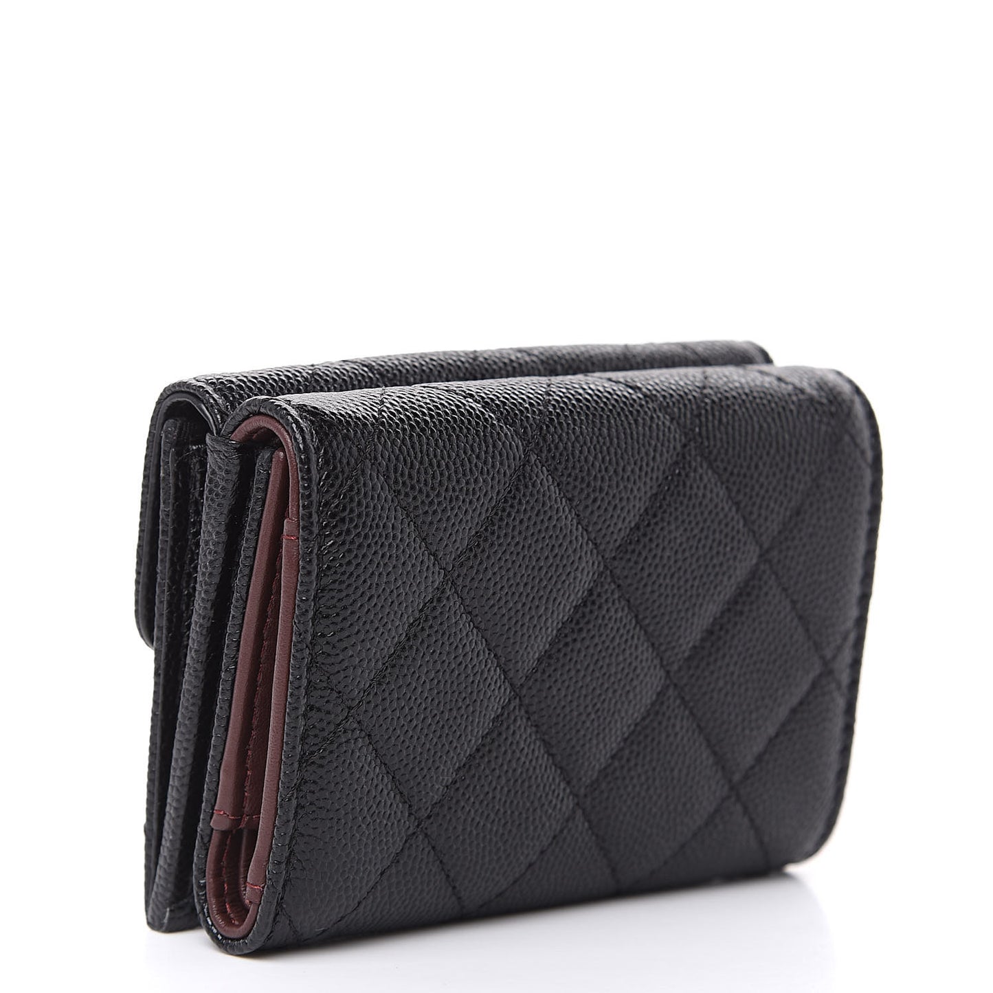 Caviar Quilted Compact Flap Wallet Black