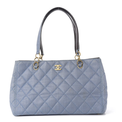 Chanel Woven Straw Quilted Shopping Tote Blue 1 of 13