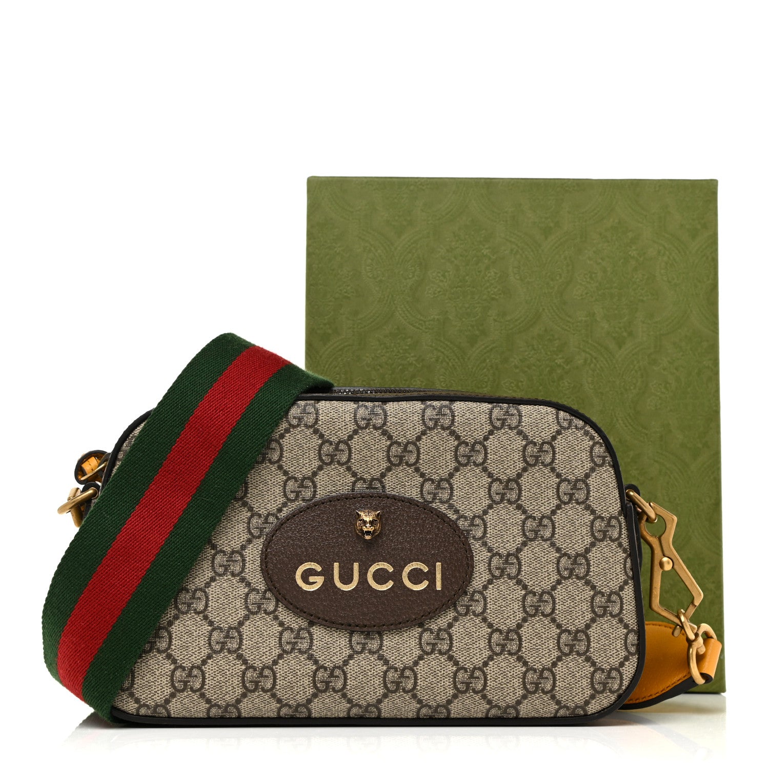 Gucci GG Supreme Monogram Web Neo Vintage Shoulder Bag Beige New