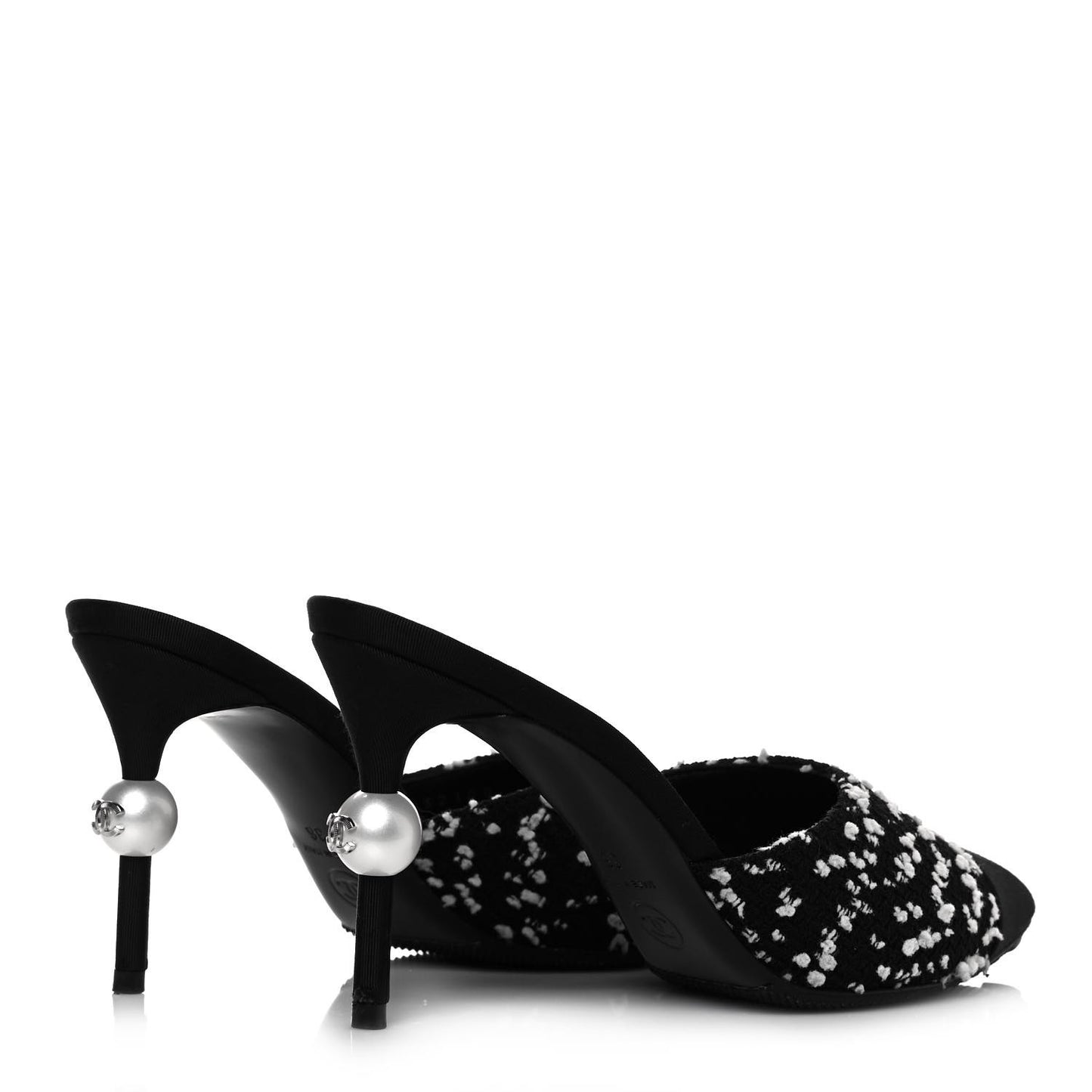 Tweed Pearl Mules 36 Black White