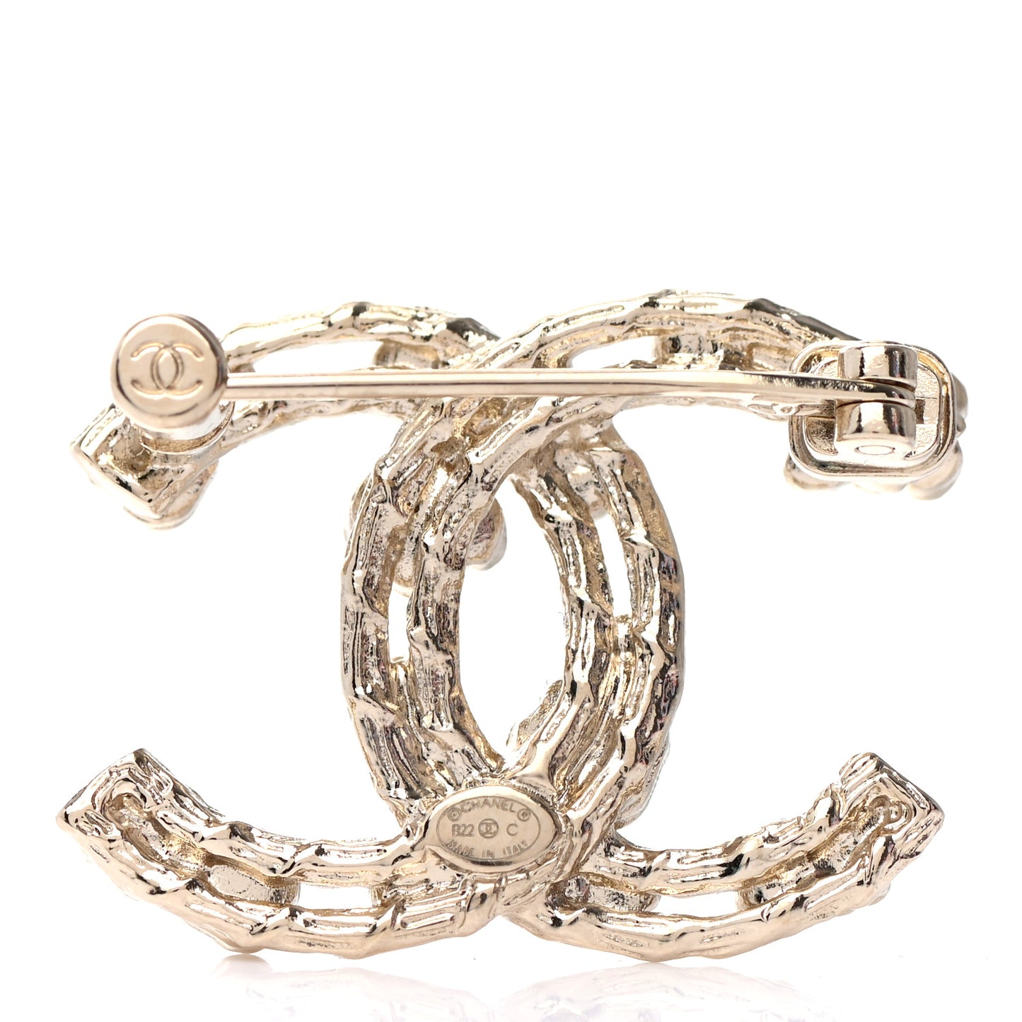 Metal Crystal Camellia CC Brooch Light Gold