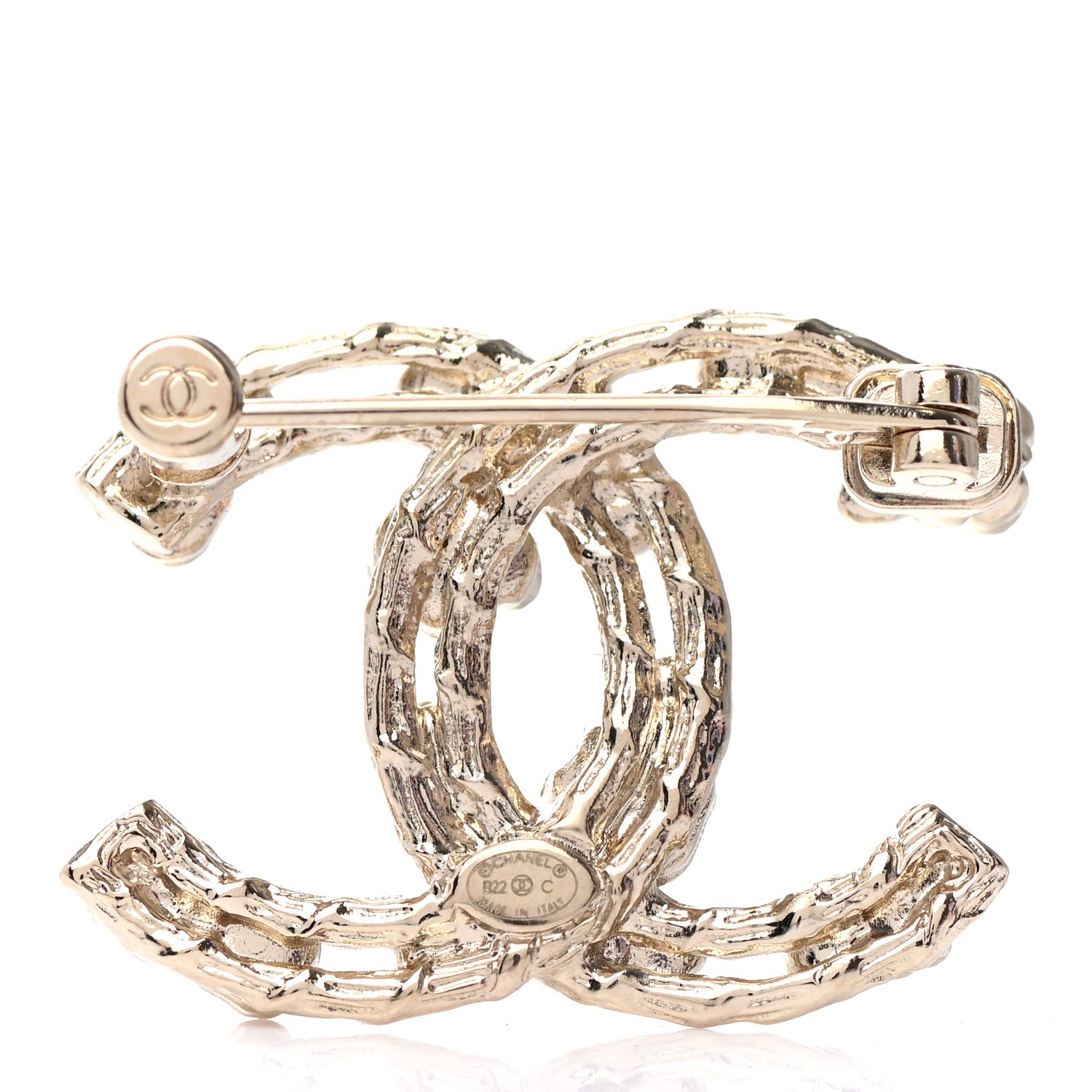 Chanel Metal Crystal Camellia CC Brooch Light Gold 3 of 4