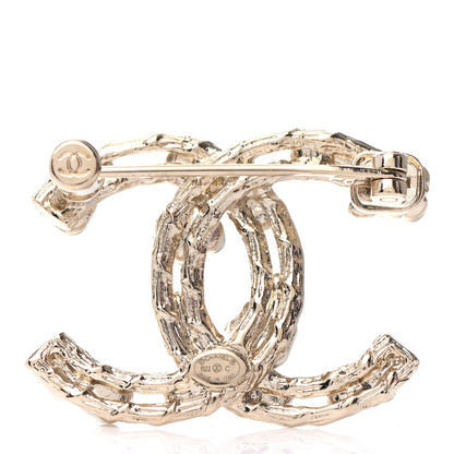Chanel Metal Crystal Camellia CC Brooch Light Gold 3 of 4