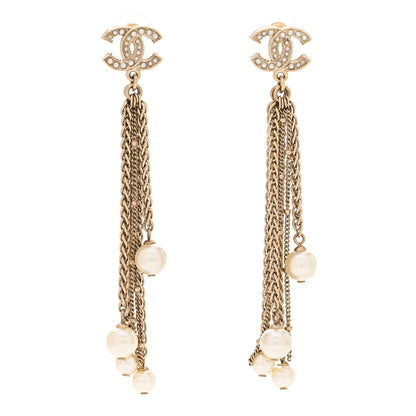 Chanel Pearl Chain CC Dangle Earrings Gold 1 of 4