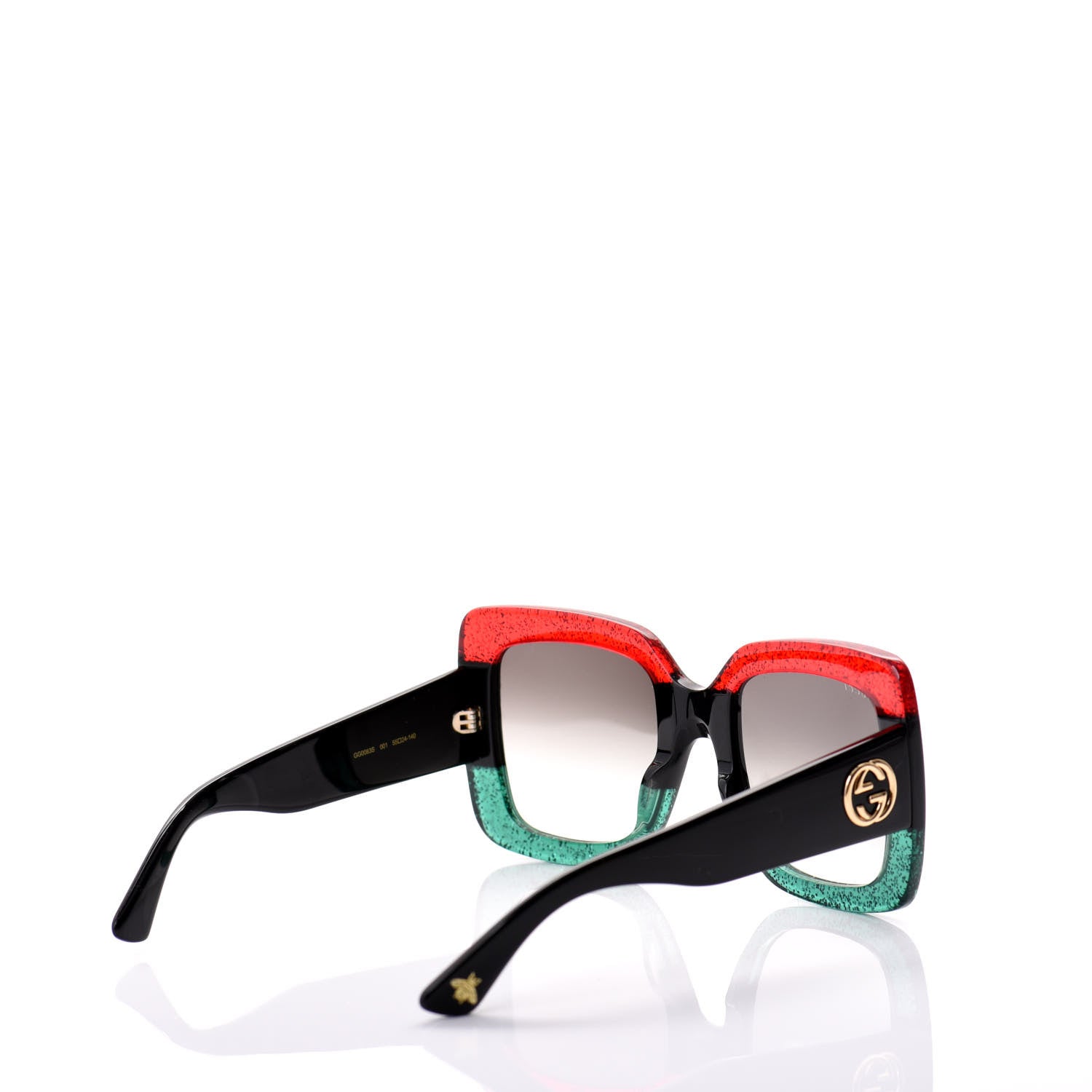 Gucci Acetate Square Frame Sunglasses GG0083S Glitter Red Black Green 4 of 8