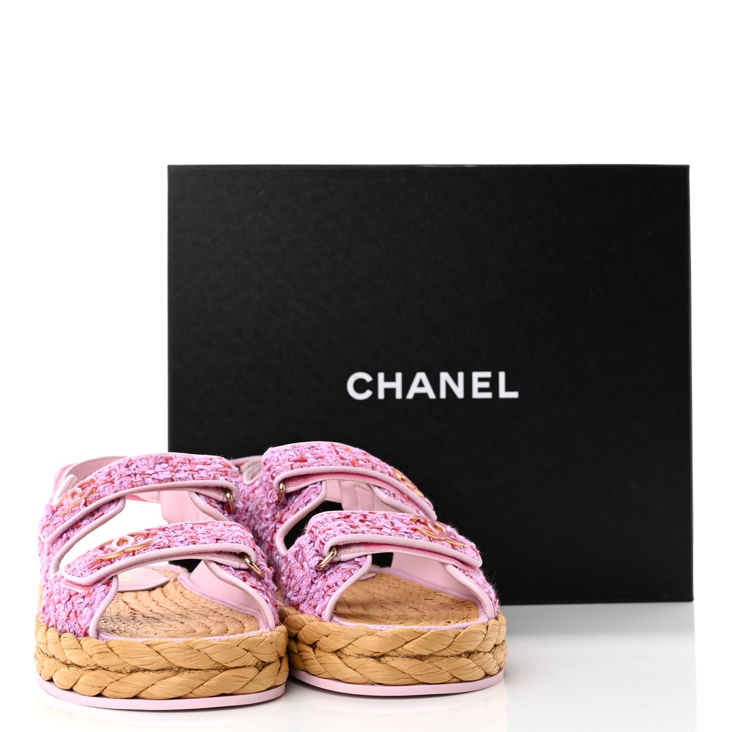 Tweed Patent Calfskin Velcro Dad Sandals 39 Light Purple Pink Red