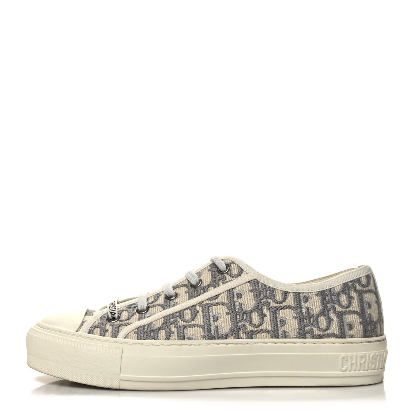 Canvas Oblique Walk'N'Dior Low Top Sneakers 38.5 Grey Stone