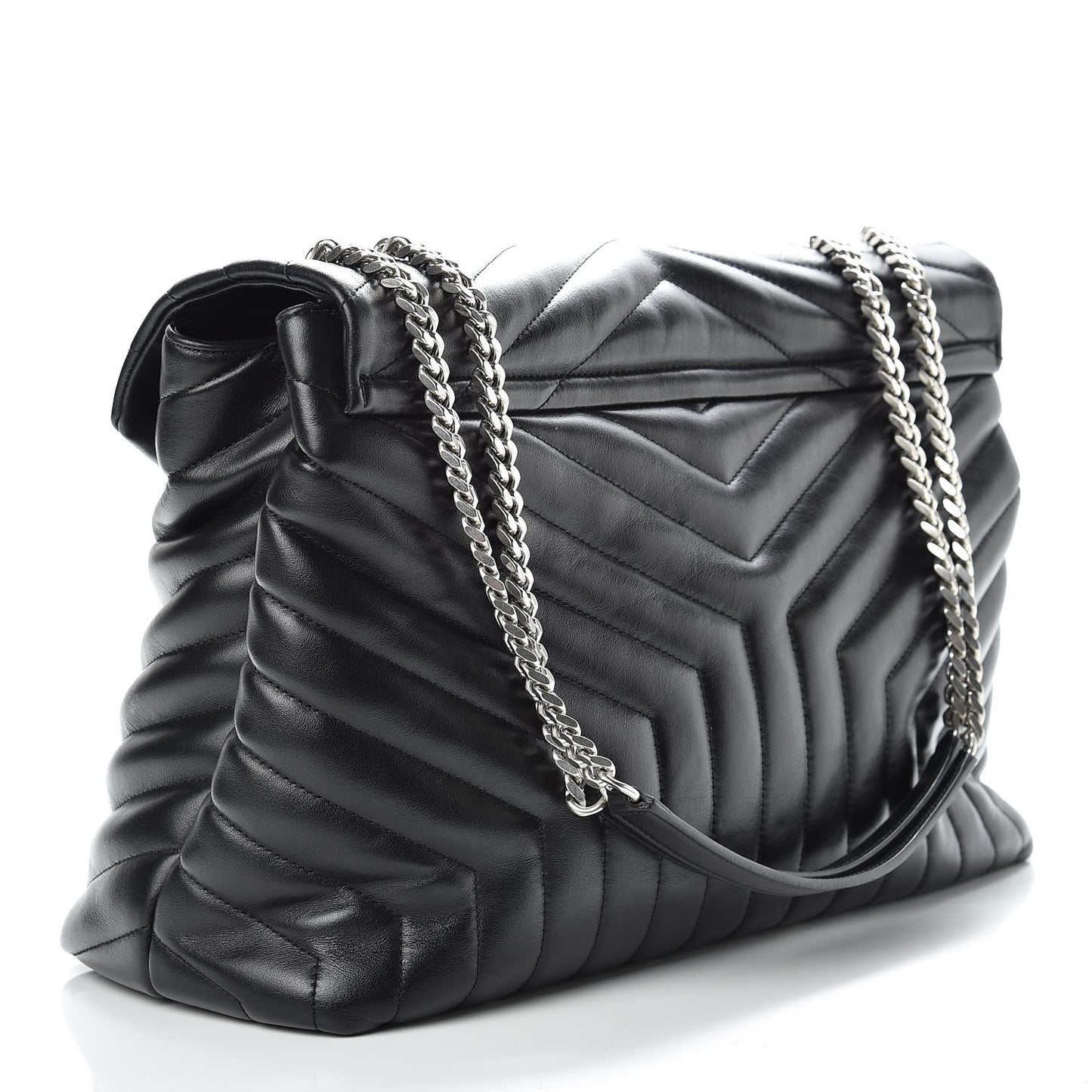 Calfskin Y Quilted Monogram Large Loulou Chain Satchel Black
