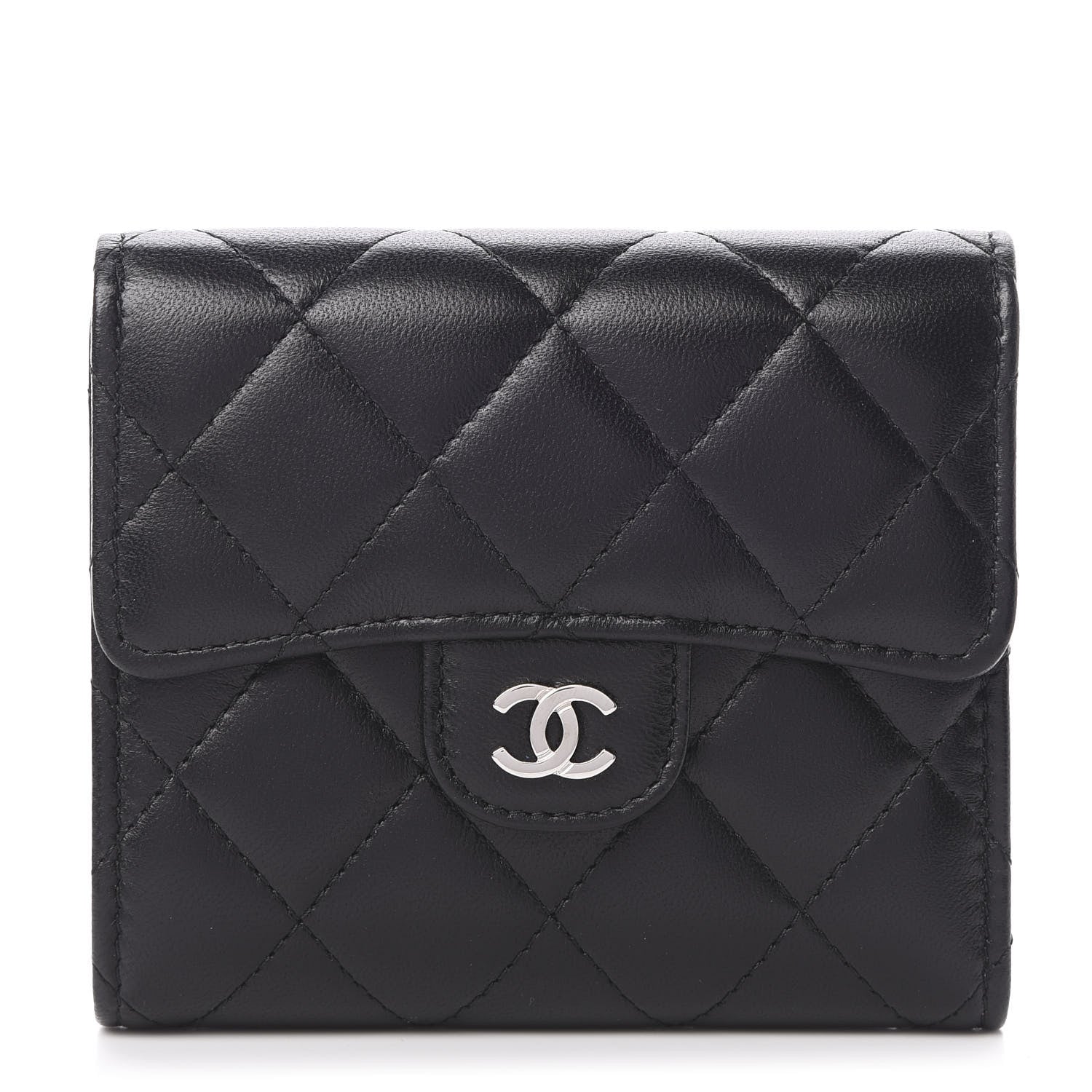 Chanel Lambskin Quilted Compact Flap Wallet Black 1 of 11