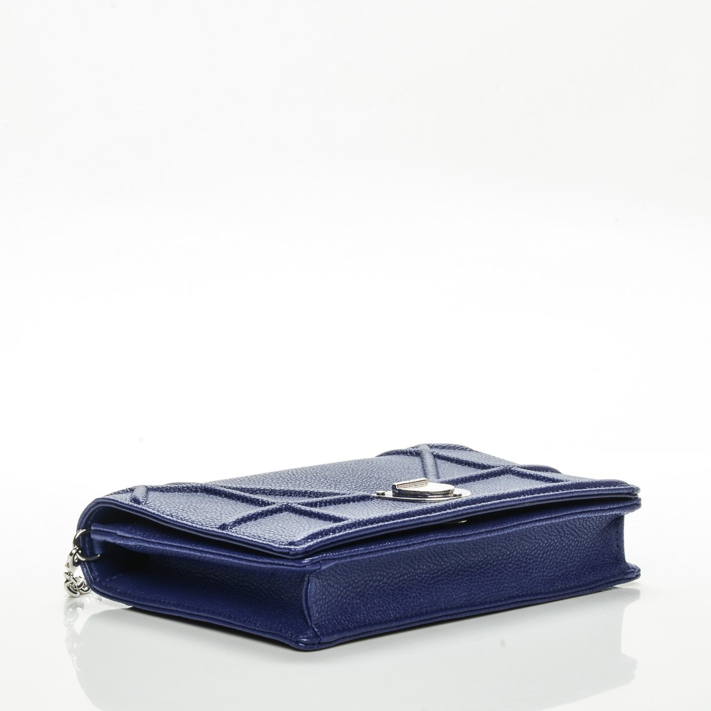 Grained Calfskin Diorama Wallet on Chain Pouch Blue