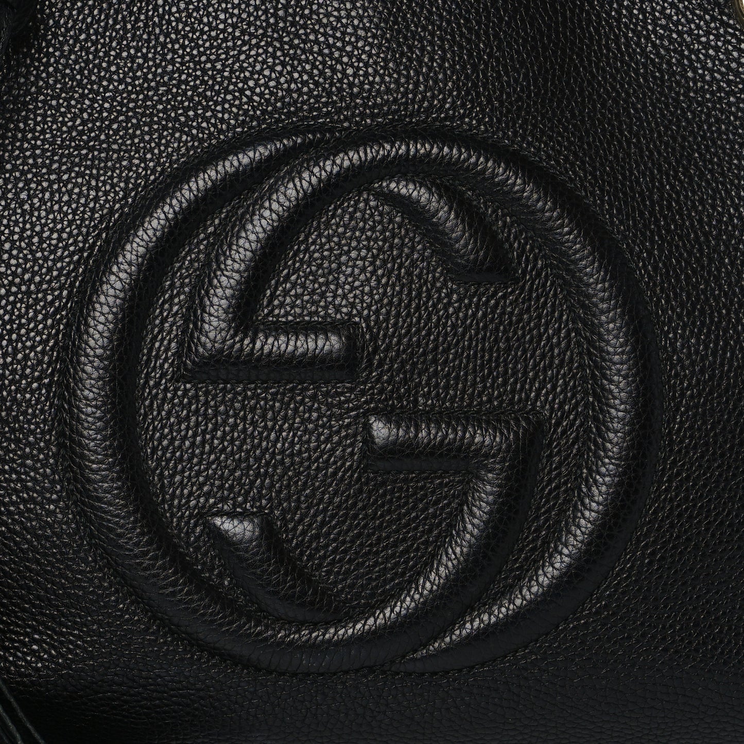 Pebbled Calfskin Medium Soho Chain Shoulder Bag Black