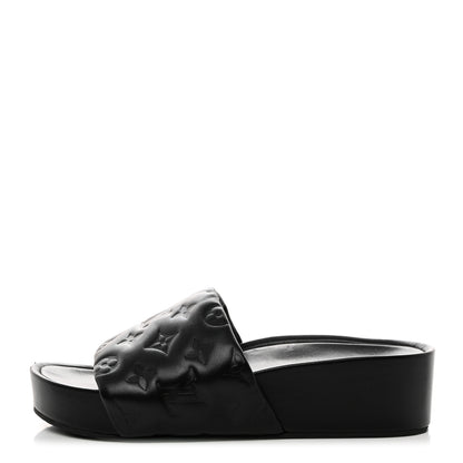 Louis Vuitton Lambskin Embossed Monogram Jumbo Flatform Mule Sandals 40 Black 1 of 9