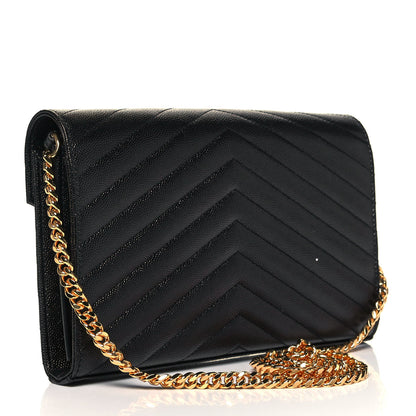 Saint Laurent Grain De Poudre Matelasse Chevron Monogram Chain Wallet Black 5 of 8