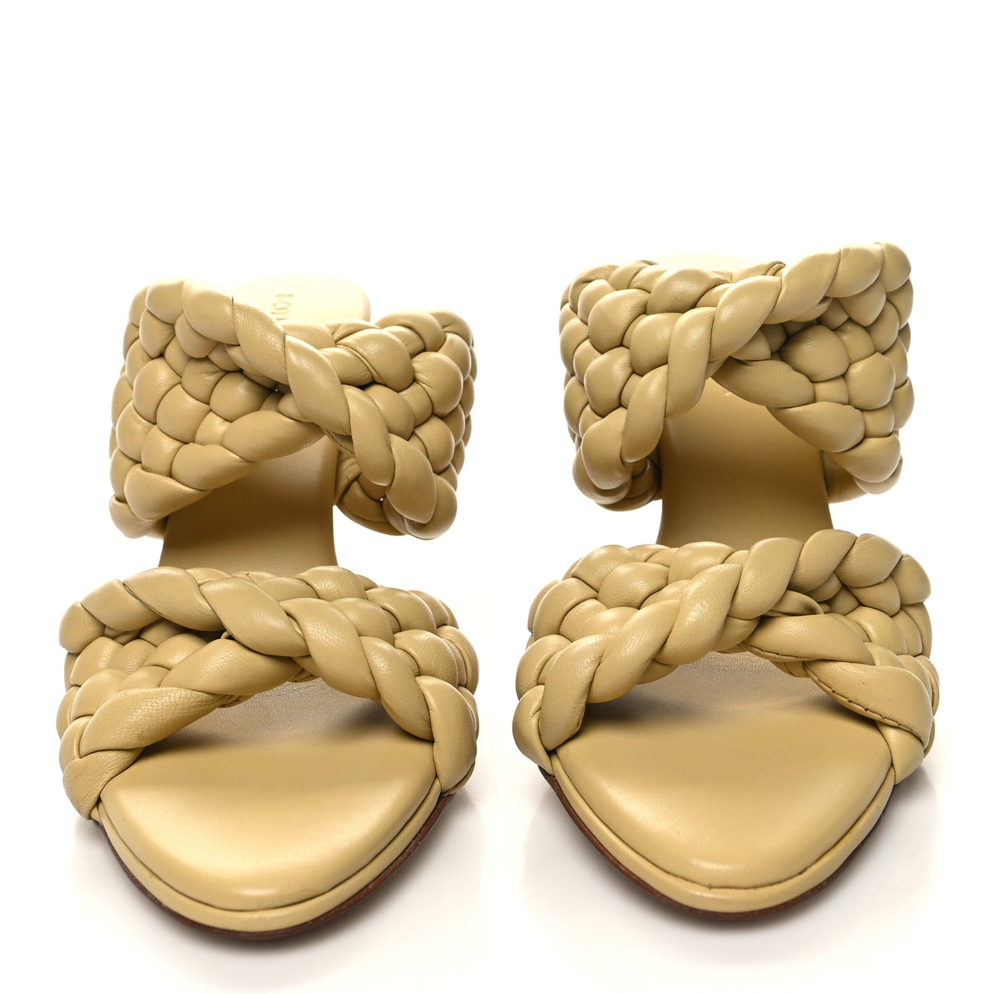 Nappa Twisted Padded Intrecciato Curve Slide Sandals 37 Tapioca