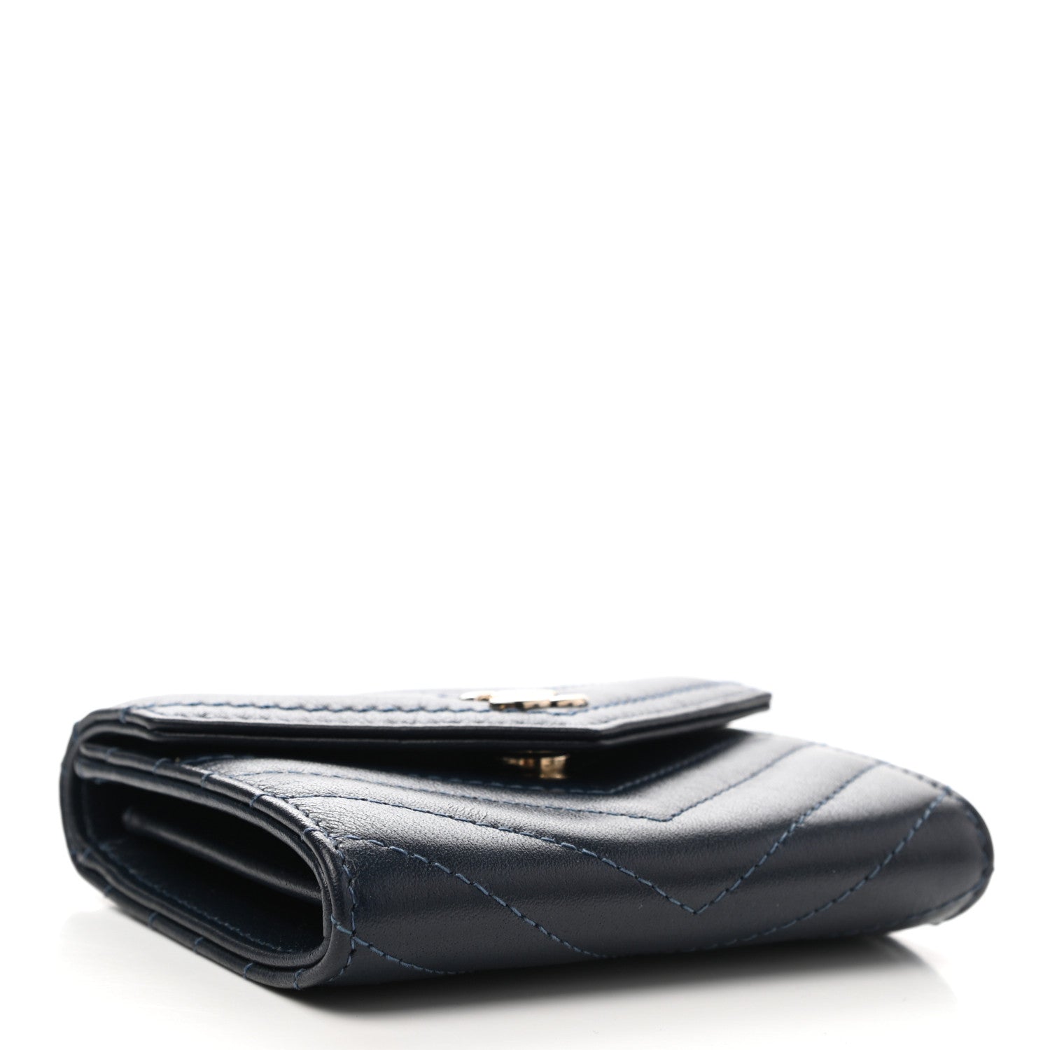 Chanel Goatskin Chevron Quilted Card Holder Flap Wallet Blue 4 of 9