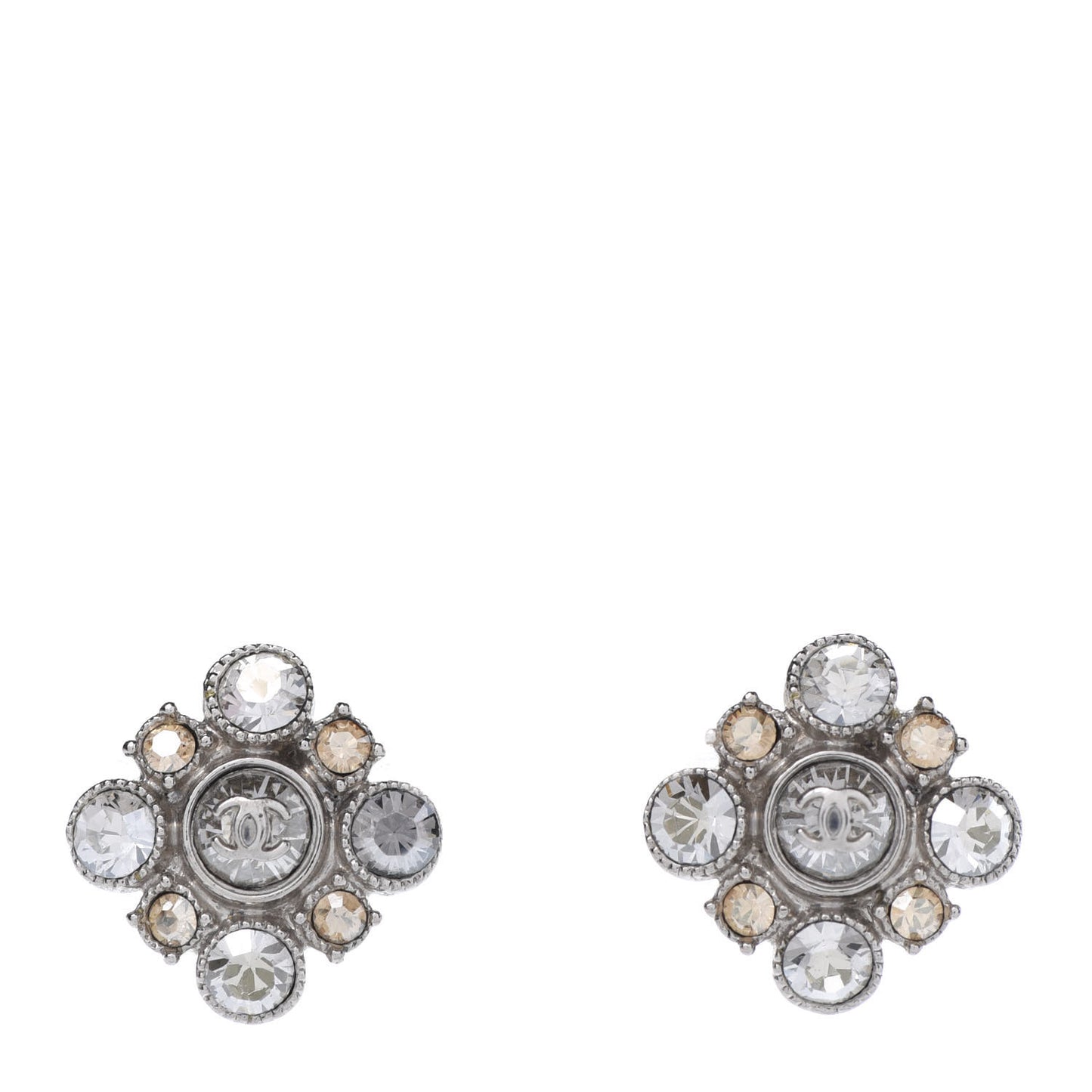 Crystal CC Flower Earrings Silver