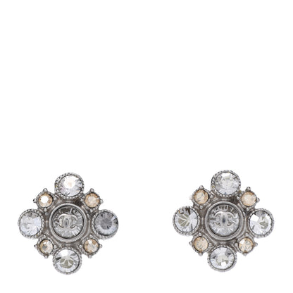 Chanel Crystal CC Flower Earrings Silver 1 of 4