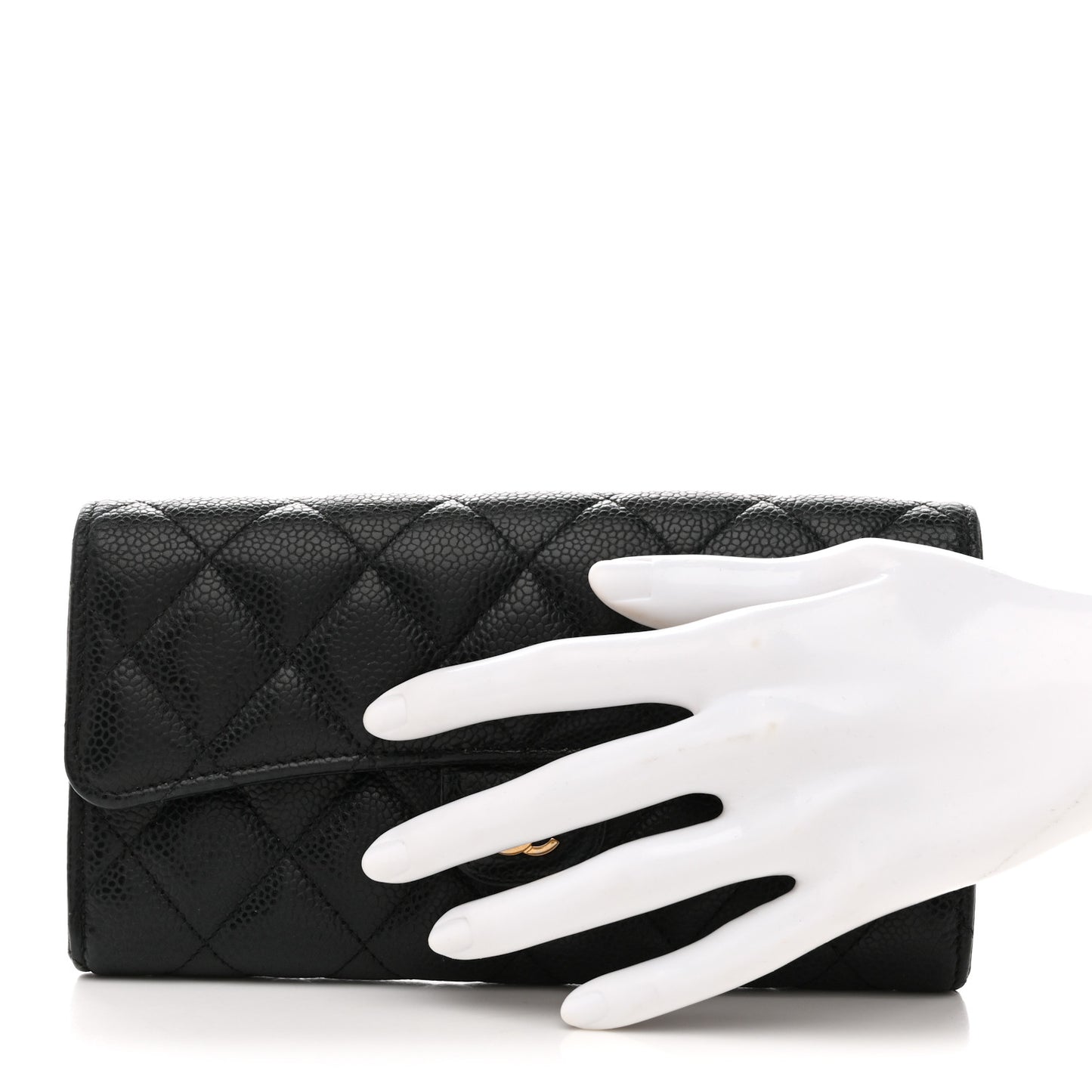 Caviar Quilted Large Gusset Flap Wallet Black