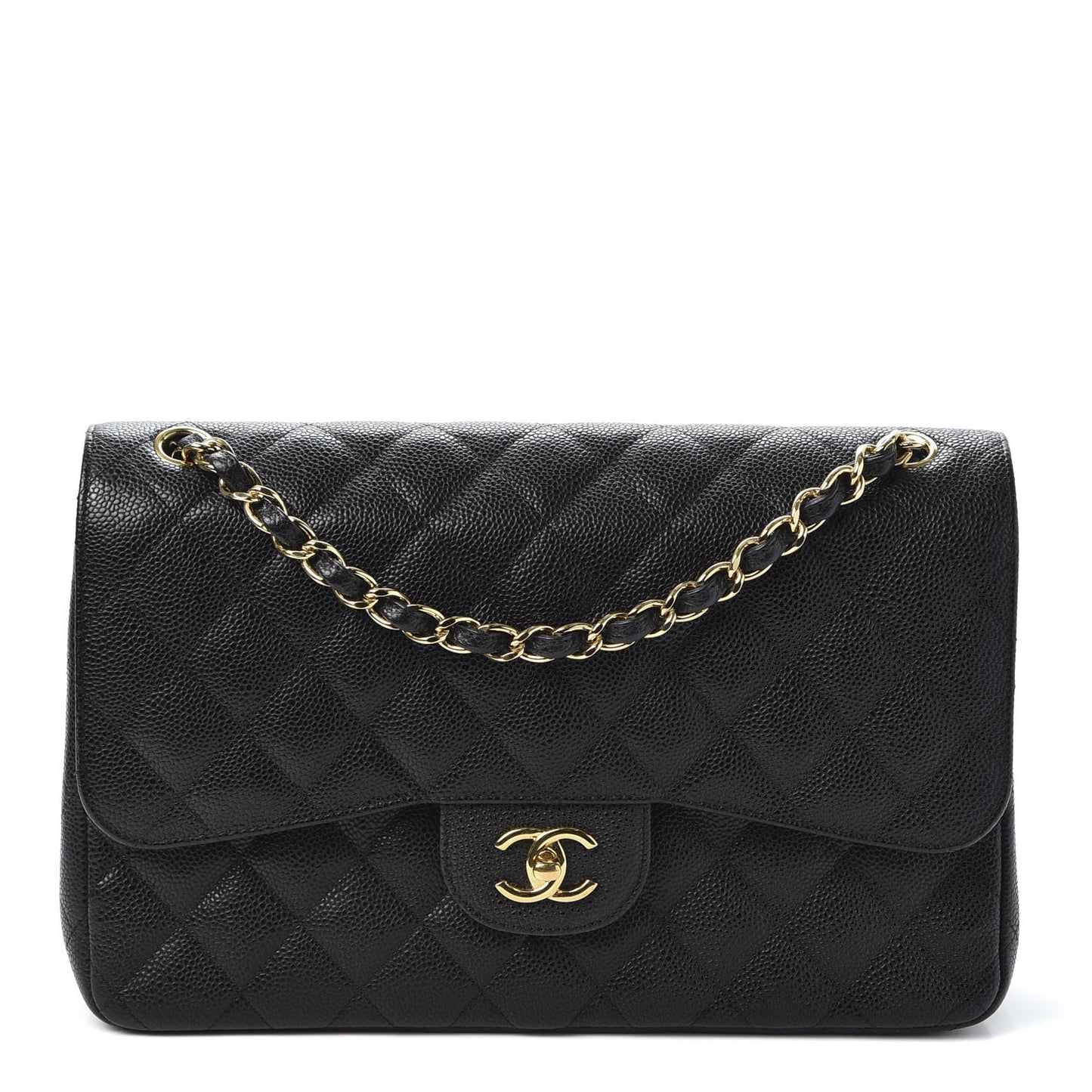 Caviar Quilted Jumbo Double Flap Black