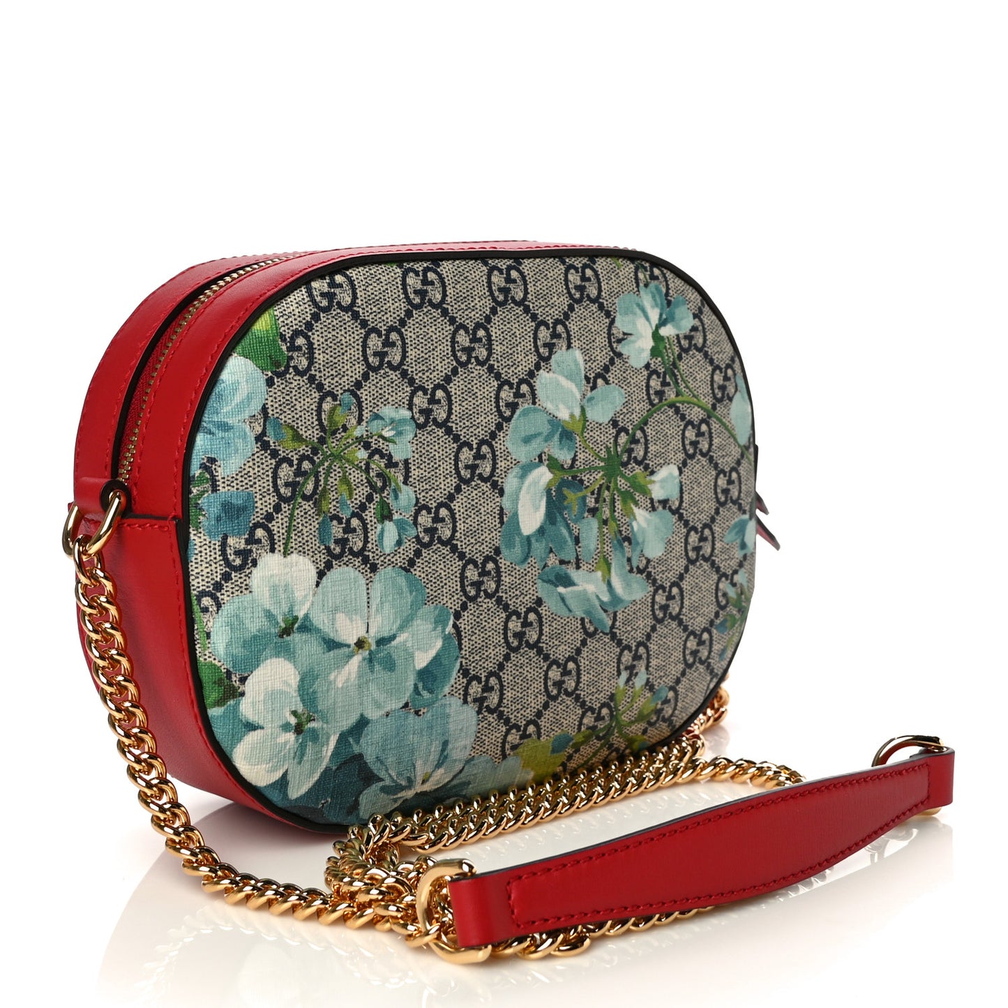 GG Supreme Monogram Blooms Mini Chain Shoulder Bag Beige Blue Navy Hibiscus Red