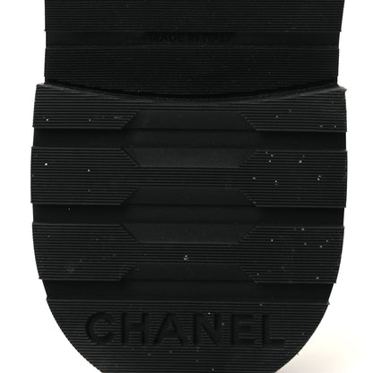 Chanel Shiny Goatskin Calfskin Quilted Lace Up Combat Boots 37 Black White 8 of 14
